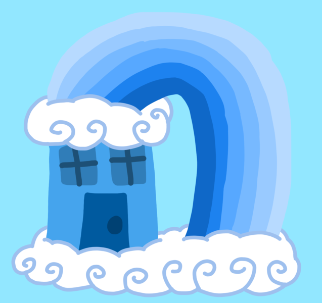 Size: 1450x1366 | Tagged: safe, artist:emilycreator63, series:my little filly: friendship is magic, blue, building, cloud, cloud house, first base's house, g4, home, house, image, no pony, png, rainbow, sky