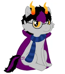 Size: 634x728 | Tagged: safe, artist:tiger-puppy, ponified, pony, clothes, colt, cutie mark, eridan ampora, glasses, homestuck, image, looking at you, male, png, scarf, short tail, simple background, sitting, solo, white background, yellow sclera