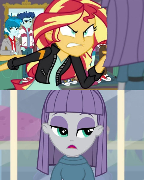 Size: 1600x2000 | Tagged: safe, derpibooru import, maud pie, sunset shimmer, equestria girls, equestria girls series, friendship games, school of rock, angry, furious, gritted teeth, image, jpeg, narrowed eyes, rageset shimmer, teeth