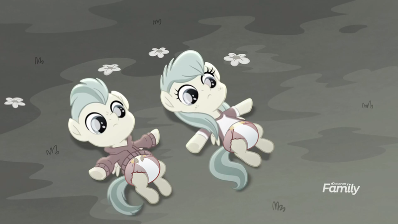 Size: 1920x1080 | Tagged: safe, anonymous artist, anonymous editor, derpibooru import, edit, edited screencap, screencap, barley barrel, pickle barrel, pegasus, pony, rainbow roadtrip, barrel twins, brother, brother and sister, clothes, colt, desaturated, diaper, diaper edit, diaper fetish, discovery family, discovery family logo, family, female, fetish, filly, flower, foal, freckles, g4, grass, hoodie, image, logo, lying down, male, outdoors, png, shirt, siblings, sister, spread wings, sweater, t-shirt, twins, wings