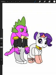 Size: 1620x2160 | Tagged: safe, artist:speeder152, derpibooru import, rarity, spike, dragon, pony, unicorn, alternate hairstyle, ballerina, ballet slippers, clothes, crown, dress, duo, female, fire ruby, gem, image, jewelry, jpeg, male, mare, marriage, married couple, older, older spike, raririna, regalia, ruby, shipping, smiling, sparity, straight, suit, wedding, wedding dress