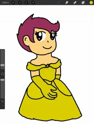 Size: 1620x2160 | Tagged: safe, artist:speeder152, derpibooru import, scootaloo, human, equestria girls, belle, clothes, cute, cutealoo, dress, evening gloves, female, gloves, gown, humanized, image, jpeg, long gloves, princess scootaloo, smiling, solo, solo female