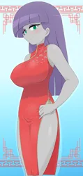 Size: 2614x5500 | Tagged: safe, alternate version, artist:batipin, derpibooru import, maud pie, human, equestria girls, breasts, busty maud pie, chinese dress, clothes, dress, female, g4, image, multiple variants, png, solo