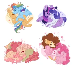 Size: 5995x5662 | Tagged: safe, artist:glorymoon, derpibooru import, applejack, cheese sandwich, fluttershy, pinkie pie, rainbow dash, rarity, tree hugger, twilight sparkle, alicorn, earth pony, pegasus, pony, unicorn, appledash, cheesepie, female, image, lesbian, male, png, ship:flutterhugger, ship:rarilight, shipping, straight