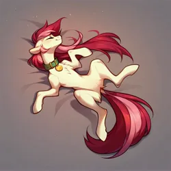 Size: 4096x4096 | Tagged: safe, ai content, derpibooru import, machine learning generated, prompter:doom9454, stable diffusion, roseluck, pony, behaving like a cat, collar, cute, eyes closed, fluffy, generator:purplesmart.ai, image, jpeg, lying down, pet tag, pony pet, rosepet