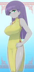 Size: 2614x5500 | Tagged: safe, alternate version, artist:batipin, derpibooru import, maud pie, human, equestria girls, breasts, busty maud pie, cheongsam, chinese dress, clothes, dress, female, g4, gradient background, image, multiple variants, png, solo