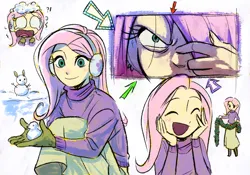 Size: 1429x1000 | Tagged: safe, artist:tttthunderbolt, derpibooru import, fluttershy, human, equestria girls, angry, image, open mouth, open smile, pink hair, png, smiling, solo, winter, yellow skin