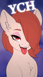 Size: 1080x1920 | Tagged: suggestive, artist:ynery, derpibooru import, unnamed character, unnamed pony, earth pony, pony, abstract background, advertisement, ahegao, animated, bedroom eyes, chest fluff, commission, cute, ear fluff, female, image, looking at you, no sound, open mouth, solo, tongue out, webm, ych animation, ych sketch, your character here