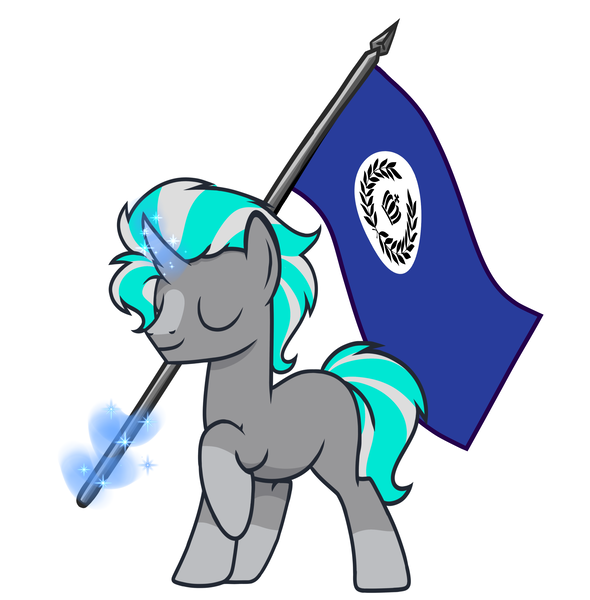 Size: 2666x2710 | Tagged: safe, artist:northglow, derpibooru import, oc, oc:flame belfrey, unofficial characters only, unicorn, eyes closed, flag, image, magic, png, simple background