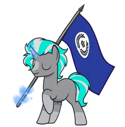 Size: 2666x2710 | Tagged: safe, artist:northglow, derpibooru import, oc, oc:flame belfrey, unofficial characters only, unicorn, eyes closed, flag, image, magic, png, simple background