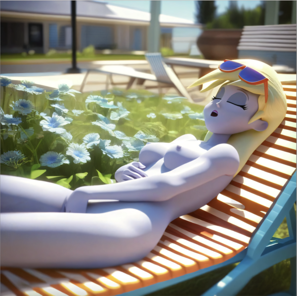 Size: 1412x1410 | Tagged: questionable, ai content, machine learning generated, stable diffusion, derpy hooves, human, equestria girls, backyard, breasts, busty derpy hooves, ecstasy, exhibitionism, eyes closed, flower bush, lawn chair, lying down, masturbation, moaning, moaning in pleasure, nudist derpy, nudity, outdoor masturbation, png, porch, seductive pose, sexy, show accurate, show accurate porn, solo, sunbathing, sunglasses on head
