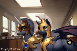 Size: 3072x2048 | Tagged: safe, ai content, derpibooru import, editor:emptyplotfiller, machine learning assisted, machine learning generated, bat pony, pony, unicorn, fanfic:crossing the trixie bridge:a new life in the crystal empire, image, male, night guard, png, ponyville hospital, stallion