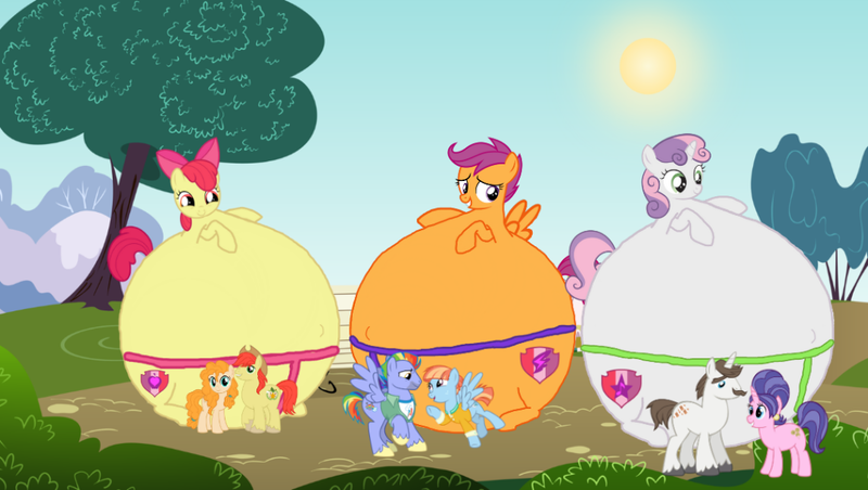 Size: 1079x609 | Tagged: safe, artist:simonstudio587, derpibooru import, apple bloom, bow hothoof, bright mac, cookie crumbles, hondo flanks, pear butter, scootaloo, sweetie belle, windy whistles, earth pony, pegasus, pony, unicorn, 1000 years in photoshop, adopted, adopted daughter, adopted offspring, apple bloom's bow, bow, father and child, father and daughter, female, filly, foal, grin, hair bow, headcanon, huge, image, male, mare, mother and child, mother and daughter, open mouth, open smile, png, scootadoption, smiling, spread wings, stallion, story included, sumo, wings