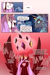 Size: 960x1440 | Tagged: safe, artist:cold-blooded-twilight, derpibooru import, nightmare moon, princess celestia, princess luna, comic:cold storm, blood, comic, dialogue, element of generosity, element of honesty, element of kindness, element of laughter, element of loyalty, element of magic, elements of harmony, glow, glowing eyes, image, png, shivering, speech bubble