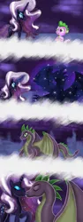 Size: 1280x3399 | Tagged: safe, artist:deannaphantom13, derpibooru import, nightmare rarity, spike, dragon, pony, unicorn, comic, duo, eyeshadow, female, grin, image, jpeg, kiss on the lips, kissing, looking at each other, looking at someone, makeup, male, mare, open mouth, open smile, ship:nightmare sparity, shipping, smiling, smiling at each other, story included, straight, transformation, winged spike, wings