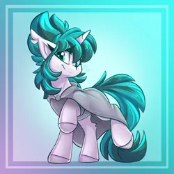 Size: 1000x1000 | Tagged: safe, artist:bbsce, artist:starcasteclipse, derpibooru import, oc, oc:tundral gale, unofficial characters only, pony, unicorn, cape, cloak, clothes, colored hooves, commissioner:wolvan, ear fluff, female, hock fluff, image, mare, passepartout, png, raised hoof, raised leg, signature, solo