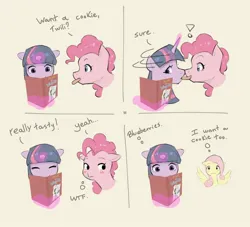 Size: 2200x2000 | Tagged: safe, artist:pascal571, derpibooru import, fluttershy, pinkie pie, twilight sparkle, earth pony, pegasus, pony, unicorn, blush scribble, blushing, book, boop, comic, cookie, dialogue, eating, exclamation point, female, floppy ears, food, g4, glow, glowing horn, horn, image, jpeg, levitation, magic, mare, mouth hold, noseboop, reading, simple background, telekinesis, thought bubble, trio, white background, wtf