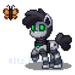 Size: 640x640 | Tagged: safe, derpibooru import, edit, oc, oc:horsepower, unofficial characters only, butterfly, insect, pony, robot, robot pony, pony town, curious, image, looking up, metal, png, solo
