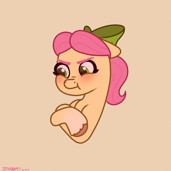 Size: 2480x2480 | Tagged: safe, artist:starburstuwu, derpibooru import, posey (g5), earth pony, pony, g5, adoraposey, angry, blushing, crossed hooves, cute, female, high res, image, jpeg, madorable, mare, puffy cheeks, simple background, solo
