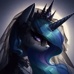 Size: 1024x1024 | Tagged: prompter needed, safe, ai content, derpibooru import, machine learning generated, princess celestia, alicorn, pony, bust, crown, female, g4, generator:dall-e 3, gradient background, image, jewelry, jpeg, mare, mourning, necklace, regalia, sad, solo, veil