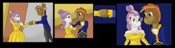 Size: 1920x533 | Tagged: safe, artist:mojo1985, derpibooru import, button mash, sweetie belle, human, equestria girls, alternate hairstyle, beauty and the beast, belle, clothes, dancing, duo, female, holding hands, humanized, image, jpeg, lidded eyes, looking at each other, looking at someone, male, namesake, pun, ship:sweetiemash, shipping, smiling, smiling at each other, straight, suit, visual pun, waltz