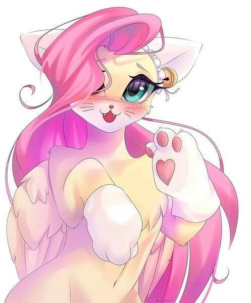 Size: 500x604 | Tagged: artist needed, source needed, safe, derpibooru import, fluttershy, pegasus, pony, bell, belly, belly button, bipedal, blushing, cat paws, cat socks, chest fluff, female, human shoulders, image, jpeg, mare, mask, needs more jpeg, solo