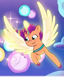 Size: 616x736 | Tagged: safe, derpibooru import, screencap, sunny starscout, alicorn, earth pony, pony, g5, my little pony: a new generation, my little pony: tell your tale, spoiler:g5, spoiler:my little pony: tell your tale, spoiler:tyts01e59, bag, cropped, cute, female, image, mane stripe sunny, mare, moon festival, png, race swap, saddle bag, sunnybetes, sunnycorn
