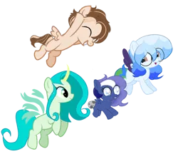 Size: 1946x1681 | Tagged: safe, artist:be_yourself, derpibooru import, oc, oc:altersmay earth, oc:garden star, oc:moony nightly, ponified, unnamed oc, alicorn, pegasus, pony, derpibooru community collaboration, 2024 community collab, baby, baby pony, colored wings, colt, eyes closed, female, filly, flying, foal, glasses, grin, horn, image, looking at each other, looking at someone, male, mare, missing accessory, missing cutie mark, open mouth, planet ponies, png, simple background, smiling, transparent background, transparent wings, wings