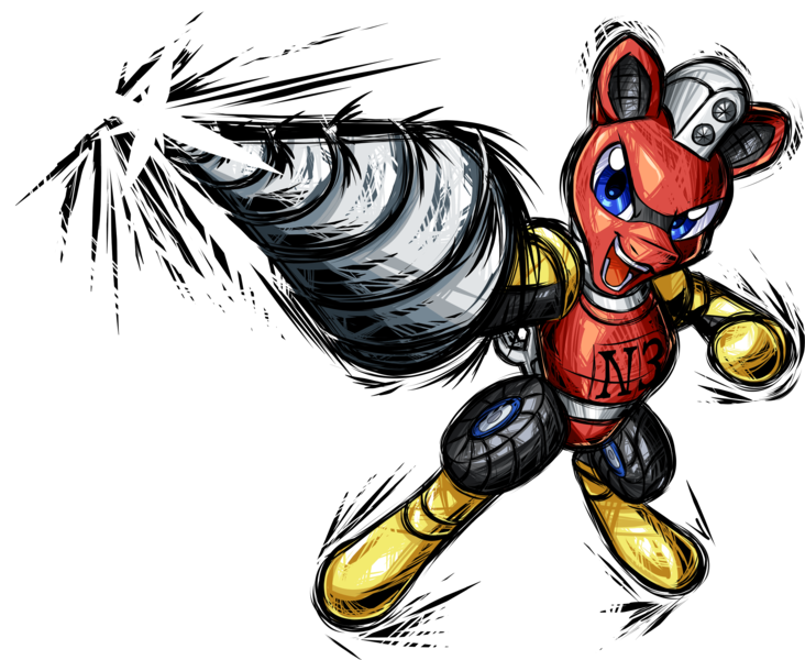 Size: 2971x2436 | Tagged: safe, artist:redahfuhrerking, derpibooru import, oc, oc:trackhead, pony, robot, robot pony, fighting is magic, drill, image, mario strikers charged, png, simple background, solo, transparent background