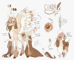 Size: 4968x4037 | Tagged: safe, artist:iheyyasyfox, derpibooru import, oc, oc:cindy fugax, unofficial characters only, pegasus, pony, absurd resolution, adopted offspring, chest fluff, coat markings, concave belly, eye clipping through hair, feathered fetlocks, female, image, long mane, long tail, mare, pale belly, parent:fluttershy, png, reference sheet, ribbon, simple background, slender, socks (coat marking), solo, spread wings, tail, tail feathers, thin, white background, wings