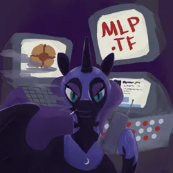 Size: 2000x2000 | Tagged: safe, nightmare moon, /mlp/ tf2 general, cigarette, device, dump it, holding, image, lidded eyes, png, tf2 logo