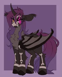 Size: 1057x1310 | Tagged: safe, artist:rockin_candies, derpibooru import, oc, oc:banshee, unofficial characters only, alicorn, bat pony, bat pony alicorn, bat pony oc, bat wings, chest fluff, female, horn, image, markings, one eyed, png, scar, skull mask, solo, solo female, wings