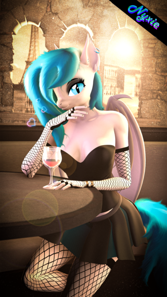 Size: 2160x3840 | Tagged: questionable, alternate version, artist:moonshine, artist:xenia-amata, derpibooru import, oc, oc:nyxie, oc:xenia amata, unofficial characters only, anthro, bat pony, 3d, 4k, arm behind head, armpits, beautiful, beautisexy, belly button, breasts, choker, clothes, evening gloves, female, fishnets, gloves, heart, high res, image, long gloves, nipples, nudity, png, sexy, skirt, socks, solo, solo female, source filmmaker, striped socks, tail, thigh highs