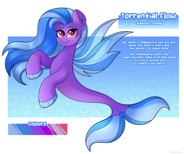 Size: 3700x3100 | Tagged: safe, artist:madelinne, derpibooru import, oc, unofficial characters only, seapony (g4), blue hair, image, long hair, png, reference sheet, solo, wings