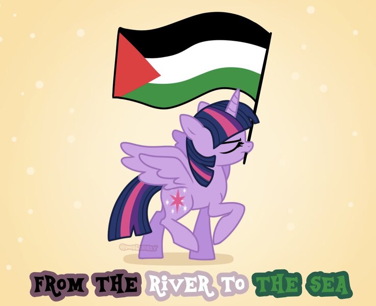 Size: 1134x923 | Tagged: safe, artist:doodlesinky, derpibooru import, twilight sparkle, twilight sparkle (alicorn), alicorn, flag, image, jpeg, mouthpiece, palestine, politics