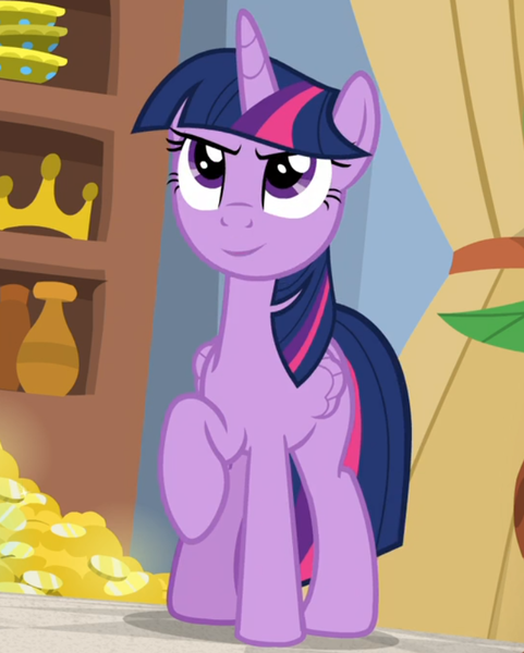 Size: 701x874 | Tagged: safe, derpibooru import, edit, edited screencap, editor:twilyisbestpone, screencap, twilight sparkle, twilight sparkle (alicorn), alicorn, pony, friendship university, season 8, spoiler:s08, confident, cropped, female, g4, image, inverted mouth, mare, png, raised hoof, smiling, solo, twilight is amused