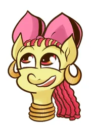 Size: 750x1000 | Tagged: safe, anonymous artist, derpibooru import, apple bloom, earth pony, pony, alternate hairstyle, bust, cornrows, ear piercing, earring, female, filly, foal, hooped earrings, image, jewelry, neck rings, piercing, png, portrait, simple background, solo, white background