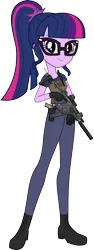 Size: 1590x4242 | Tagged: safe, artist:edy_january, artist:twilirity, derpibooru import, edit, vector edit, sci-twi, twilight sparkle, human, equestria girls, equestria girls series, armor, body armor, boots, call of duty, call of duty: modern warfare 2, clothes, denim, equipment, g4, gears, glasses, gloves, gun, handgun, image, jeans, knife, kriss vector.super v, m1911, pants, pistol, png, saop mctavish, shirt, shoes, simple background, solo, special forces, submachinegun, tactical vest, task forces 141, transparent background, trigger discipline, united states, vector, weapon
