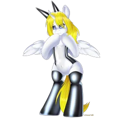 Size: 3000x3000 | Tagged: safe, artist:xcinnamon-twistx, derpibooru import, oc, oc:deadie, alicorn, bunny suit, clothes, commission, image, latex, png, transparent bunny suit, your character here