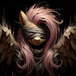 Size: 1024x1024 | Tagged: semi-grimdark, ai content, derpibooru import, machine learning generated, prompter:enterusxrname, fluttershy, pegasus, pony, bandage, clothes, crying, female, frown, g4, generator:bing image creator, image, jpeg, solo