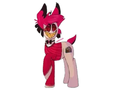 Size: 577x433 | Tagged: safe, artist:bazza, derpibooru import, deer, deer pony, demon, demon pony, hybrid, original species, pony, undead, wendigo, alastor, bowtie, bowties are cool, clothes, crossover, crossover fusion, cutie mark, deer demon, deer tail, hazbin hotel, image, jacket, male, monocle, overcoat, overlord, overlord demon, paint tool sai, png, radio, red eyes, red sclera, simple background, simple shading, sinner demon, smiling, solo, solo male, tail, transparent background, wendigo pony