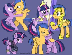 Size: 3300x2550 | Tagged: safe, artist:nightglowfan, derpibooru import, flash sentry, twilight sparkle, twilight sparkle (alicorn), alicorn, earth pony, pegasus, pony, unicorn, the last problem, armor, dancing, female, flashlight, image, male, png, shipping, straight