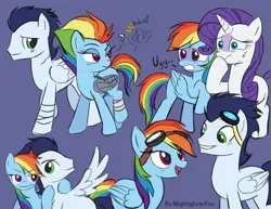 Size: 3300x2550 | Tagged: safe, artist:nightglowfan, derpibooru import, rainbow dash, rarity, soarin', earth pony, pegasus, amputee, artificial wings, augmented, female, friendship, image, male, png, prosthetic limb, prosthetic wing, prosthetics, shipping, soarindash, straight, wings
