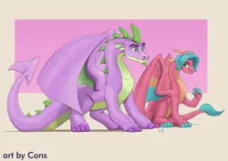Size: 4960x3508 | Tagged: safe, artist:pwnagespartan, derpibooru import, spike, dragon, g5, absurd resolution, adult, adult spike, blaize skysong, dragon lord spike, dragoness, duo, duo male and female, female, image, male, older, older spike, passepartout, png, spike (g5), winged spike, wings