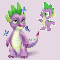 Size: 2160x2160 | Tagged: safe, artist:ni94tmar3, derpibooru import, screencap, spike, butterfly, dragon, insect, g4, green eyes, image, jpeg, male, outline, redesign, solo, white outline