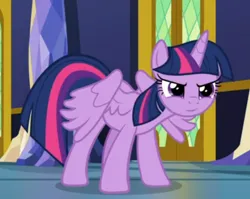 Size: 497x396 | Tagged: safe, derpibooru import, edit, edited screencap, editor:twilyisbestpone, screencap, twilight sparkle, twilight sparkle (alicorn), alicorn, pony, season 9, the last problem, spoiler:s09, cropped, female, g4, image, inverted mouth, mare, png, smiling, solo, wings