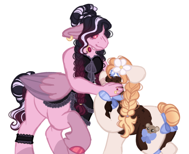 Size: 2674x2187 | Tagged: safe, artist:pixiesimm, derpibooru import, oc, oc:cross to bear, oc:mystic rose, unofficial characters only, centaur, earth pony, pony, taur, ear piercing, earring, female, garter, image, jewelry, magical gay spawn, mare, offspring, parent:flash magnus, parent:lord tirek, piercing, png, simple background, transparent background