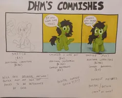 Size: 1112x889 | Tagged: safe, artist:dhm, derpibooru import, oc, oc:anonfilly, pony, advertisement, colored pencil drawing, commission info, female, filly, image, jpeg, marker drawing, panels, pen drawing, pencil drawing, selling out, solo, speech bubble, text, traditional art