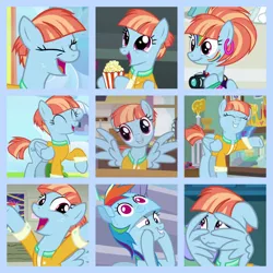 Size: 800x800 | Tagged: safe, artist:twilyisbestpone, derpibooru import, edit, edited screencap, screencap, rainbow dash, windy whistles, pegasus, pony, parental glideance, 80's fashion, ^^, arms in the air, camera, collage, covering, crying, cute, eyes closed, female, food, freckles, grin, hooves on cheeks, image, mare, open mouth, open smile, png, popcorn, raised hoof, smiling, solo, spread wings, trophy, windybetes, wing hands, wings