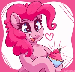 Size: 2900x2814 | Tagged: safe, artist:graphene, derpibooru import, pinkie pie, cupcake, cute, food, heart, image, png, solo